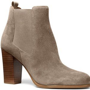 Michael Kors Lottie Suede Grey Heel Booties Size 7 M New Chelsea Pull On